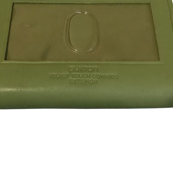 Buxton Green Leather Wallet With ID Window & Zip Closure 4.25"x3.5" - Picture 2 of 7